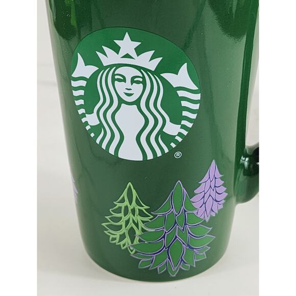 Starbucks Tall Coffee Mug Mermaid Logo 16oz Holiday 2020 Green Tree 6" Christmas - Picture 2 of 13